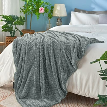 Inhand Soft Grey Leaves Throw Blanket for Cozy Comfort