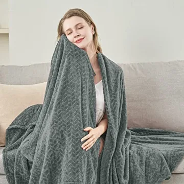 Inhand Soft Grey Leaves Throw Blanket for Cozy Comfort