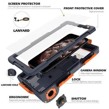 Willbox Professional [15m/50ft] Diving Surfing Swimming Snorkeling Photo Video Waterproof Protective Case Underwater Housing for Galaxy and iPhone Series Smartphones with Lanyard (Orange)