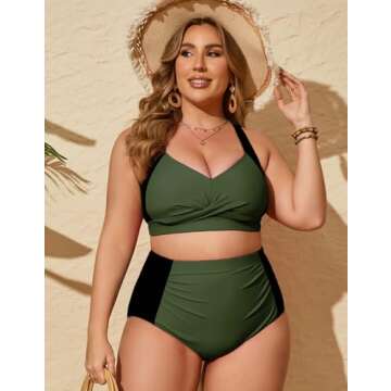 Hanna Nikole Beachwear Beachwear for Women 2024 Vacation Black & Army Green XXL