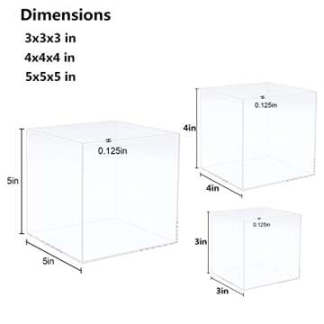 Cliselda 3pcs Clear Acrylic Display Boxes, Acrylic Cube Stand Risers Plastic Square Containers, Decorative Acrylic Storage Boxes for Collectibles,Wedding, Party, Treats, Jewelry ( Box Without Lid )