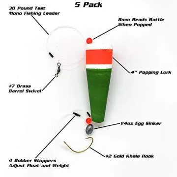 Tackle Crafters Rattle Em Up Fishing Bobbers - Pack of 5 Peg Floats, Popping Corks for Saltwater - F...