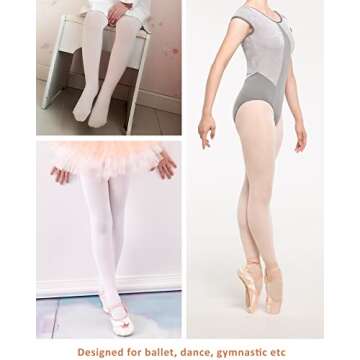 MdnMd 3 Pack Girls Ballet Dance Tights Transition Footless Ballet Legging Stocking Pantyhose (Ballet Pink, Child Age 8-11)