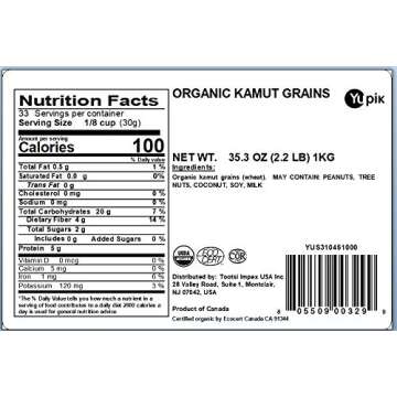 Yupik Organic Kamut Grains, 2.2 lb (35.2 oz), Non-GMO, Vegan, Kosher, Raw Whole Grains, Khorasan Whe...