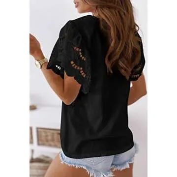 Zenlonr Summer Crewneck Bell Sleeves Tops for Women