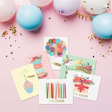 Sweetzer & Orange Gold Foil Bulk Birthday Cards Assortment, 48pc Bulk Happy Day sheets with Envelope...