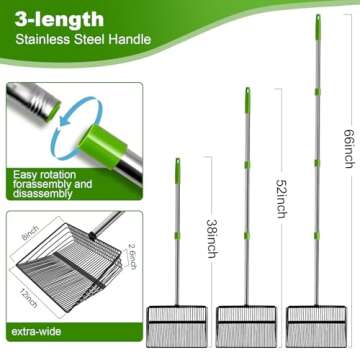 12inch Large Chicken Poop Scooper，2 Widths of Slots Litter Sifting Shovel （23 to 66"），Chicken Coop Litter Scoop with Stainless Steel Handle, 4 in 1 Multifunctional Heavy Duty Chicken Coop Accessories
