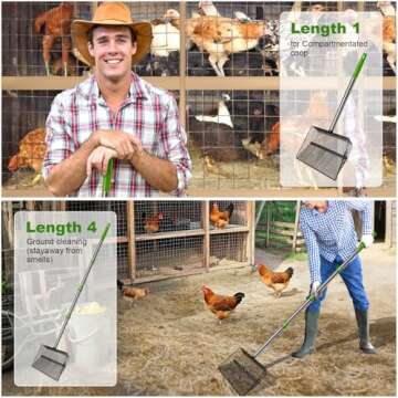 12inch Large Chicken Poop Scooper，2 Widths of Slots Litter Sifting Shovel （23 to 66"），Chicken Coop Litter Scoop with Stainless Steel Handle, 4 in 1 Multifunctional Heavy Duty Chicken Coop Accessories