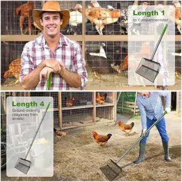 12inch Large Chicken Poop Scooper，2 Widths of Slots Litter Sifting Shovel （23 to 66"），Chicken Coop Litter Scoop with Stainless Steel Handle, 4 in 1 Multifunctional Heavy Duty Chicken Coop Accessories