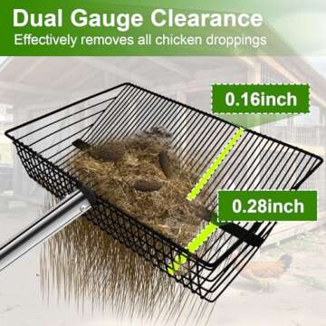 12inch Large Chicken Poop Scooper，2 Widths of Slots Litter Sifting Shovel （23 to 66"），Chicken Coop Litter Scoop with Stainless Steel Handle, 4 in 1 Multifunctional Heavy Duty Chicken Coop Accessories