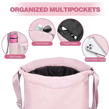 BAVELOE Drawstring Backpack with Wet Pocket Gym Backpack Water-Resistant Cinch String Bag Beach Swim for Women Men（Pink）