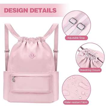 BAVELOE Drawstring Backpack with Wet Pocket Gym Backpack Water-Resistant Cinch String Bag Beach Swim for Women Men（Pink）