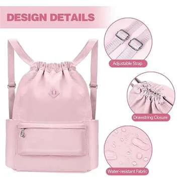 BAVELOE Drawstring Backpack with Wet Pocket Gym Backpack Water-Resistant Cinch String Bag Beach Swim for Women Men（Pink）