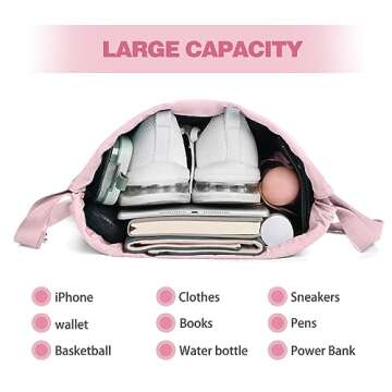 BAVELOE Drawstring Backpack with Wet Pocket Gym Backpack Water-Resistant Cinch String Bag Beach Swim for Women Men（Pink）