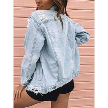 Eliacher Women's Boyfriend Denim Jacket Long Sleeve Loose Jean Jacket Coats