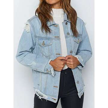 Eliacher Women's Boyfriend Denim Jacket Long Sleeve Loose Jean Jacket Coats