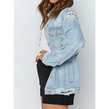 Eliacher Women's Boyfriend Denim Jacket Long Sleeve Loose Jean Jacket Coats