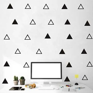 64pcs/Set Modern Vinyl Triangles Wall Decal Solid/Outline Triangles Pattern Wall Sticker DIY Home Decor Kids/Children Room Decor Stickers YYU-18 (Black)
