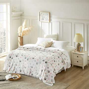 Allisandro 350 GSM-Super Soft and Premium Fuzzy Flannel Fleece Pet Dog Blanket, The Cute Print Design Washable Fluffy Blanket for Puppy Cat Kitten Indoor or Outdoor, White, 40 x 32 Inches