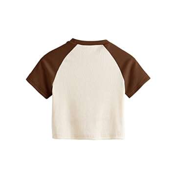 SweatyRocks Women's Graphic Print Round Neck T Shirt Short Sleeve Crop Tee Tops Mushroom Brown M