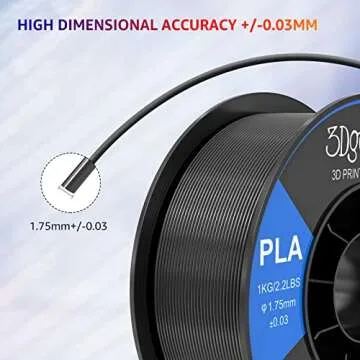 3Dgenius PLA 3D Printer Filament PLA Filament 1.75mm 1kg/2.2lbs Spool 3D Printing Filament 1.75mm PLA Filament Dimensional Accuracy +/- 0.03mm, Black PLA Fit Most FDM Printers