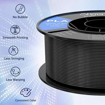 3Dgenius PLA 3D Printer Filament PLA Filament 1.75mm 1kg/2.2lbs Spool 3D Printing Filament 1.75mm PLA Filament Dimensional Accuracy +/- 0.03mm, Black PLA Fit Most FDM Printers