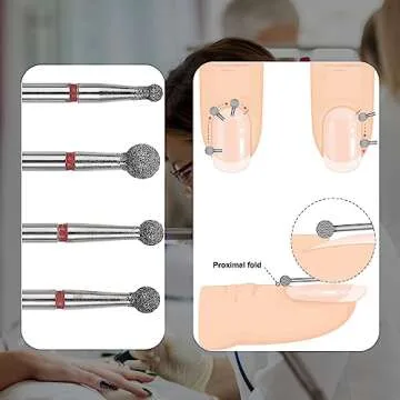 6-Pack Nail Drill Bit, 3/32 Inch Cuticle Cleaning Ball Head Nail Drill for Gel Nails, Professional Drill Diamond Nail Drill Bits Set For Acrylic Manicure Pedicure, Nail Pedicure