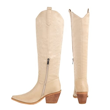 Reitoye Women's Western Cowboy Boots Embroidery Knee High