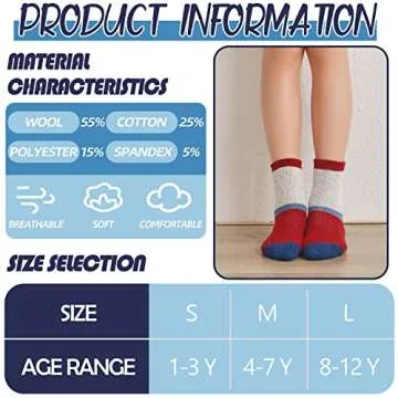 EBMORE Kids Merino Wool Socks for Toddlers Boys Girls Warm Thermal Winter Thick Hiking Heavy Cozy Crew Boot Socks Gift Stocking Stuffer 6 Pairs (Color Block,4-7 Y)