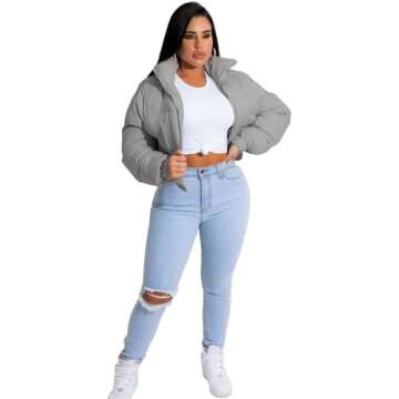 Angsuttc Women's Stylish Zip-Up Winter Puffer Jacket