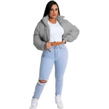 Angsuttc Women's Stylish Zip-Up Winter Puffer Jacket