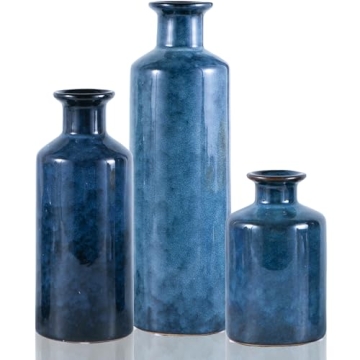 Blue Ceramic Vase Set 3 for Home Decor