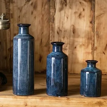 Blue Ceramic Vase Set 3 for Home Decor