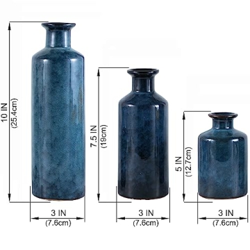 Blue Ceramic Vase Set 3 for Home Decor