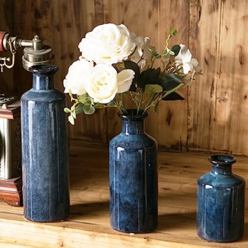 Blue Ceramic Vase Set 3 for Home Decor