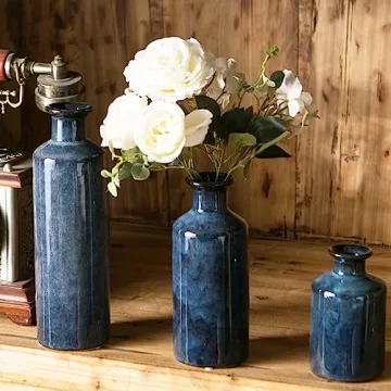 Blue Ceramic Vase Set 3 for Home Decor