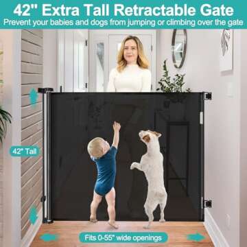 42 Inch Extra Tall Retractable Dog Gate - Secure for Kids and Pets
