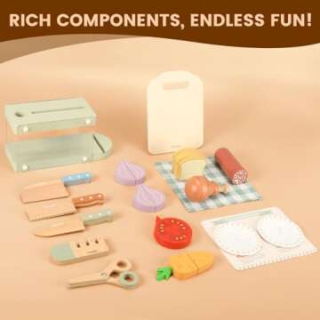 Pithfor Wooden Play Knife Set for Kids Toddlers