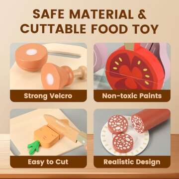Pithfor Wooden Play Knife Set for Kids Toddlers