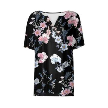 Womens Short Sleeve Tops Fashion Printed Pullover Button Plus Size Blouse Tees 2024 Summer Casual V ...