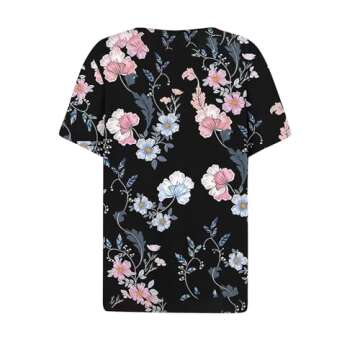 Womens Short Sleeve Tops Fashion Printed Pullover Button Plus Size Blouse Tees 2024 Summer Casual V Neck T Shirt Women's Blouses with Short Sleeves（2-Pink,Large）