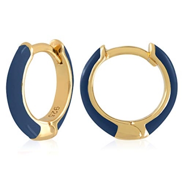 Stylish Navy Blue 14K Gold Plated Huggie Hoop Earrings