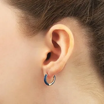 Stylish Navy Blue 14K Gold Plated Huggie Hoop Earrings