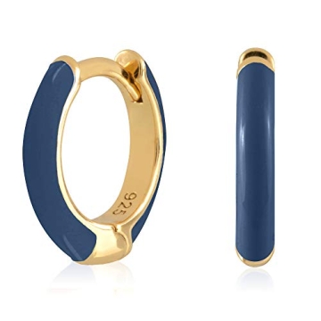 Stylish Navy Blue 14K Gold Plated Huggie Hoop Earrings