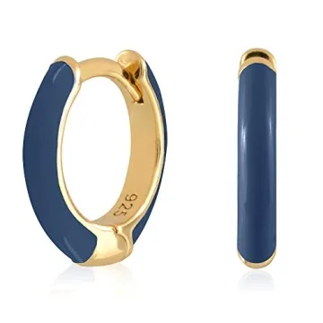 Stylish Navy Blue 14K Gold Plated Huggie Hoop Earrings