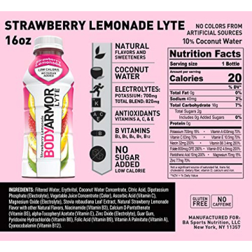 BODYARMOR LYTE Sports Drink Low-Calorie Sports Beverage, Strawberry Lemonade, Natural Flavors With Vitamins, Potassium-Packed Electrolytes, Perfect For Athletes 16 Fl Oz (Pack of 12)