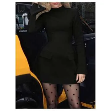 SOLY HUX Women's Mock Neck Long Sleeve Mini Dress A Line Flared Elegant Dresses