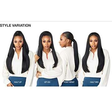 Sensationnel INSTANT UP & DOWN Half Wig Wrapped Ponytail Basic Straight Yaki Texture Easy Styling Heat Resistant Synthetic Fiber Pony Wrap Sleek Finish - UD 8 (1B)