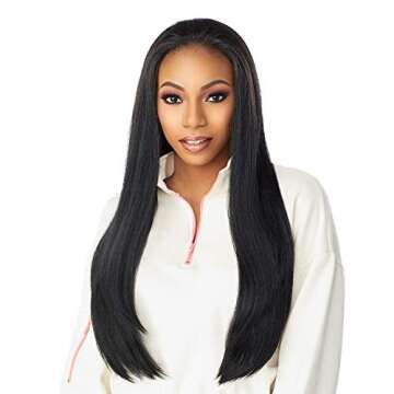 Sensationnel INSTANT UP & DOWN Half Wig Wrapped Ponytail Basic Straight Yaki Texture Easy Styling Heat Resistant Synthetic Fiber Pony Wrap Sleek Finish - UD 8 (1B)