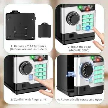 NAFEIV Piggy Bank, Automatic Electronic Piggy Bank for Kids Boys Girls with Password and Fingerprint Unlocking Simulation, Money Bank Kids Safe Toys for 3 4 5 6 7 8 9 10 Year Old Boy Girl (Black)